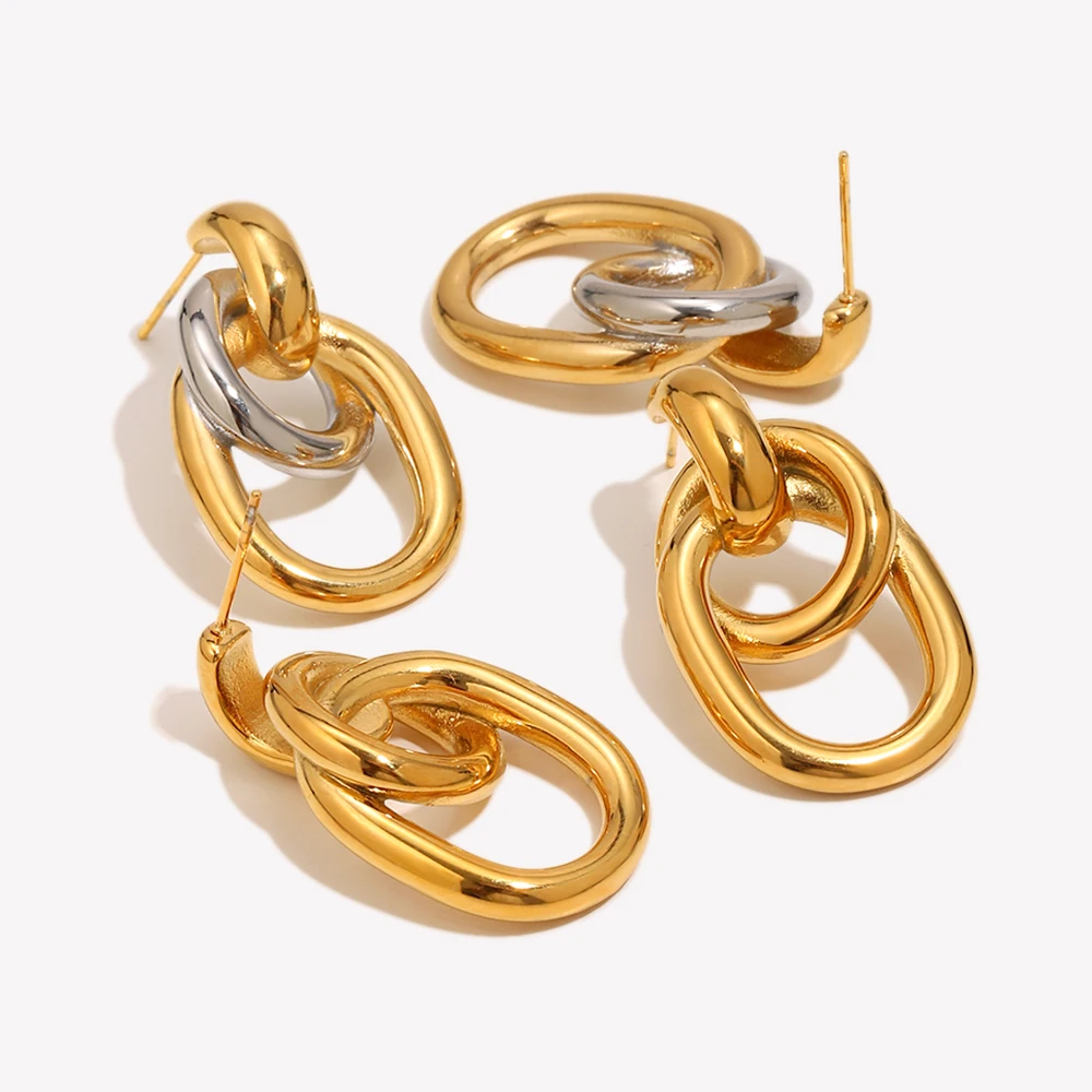 E.B.belle O-shaped Winding Geometric Stud Earrings Water Resistant 316L Stainless Steel Earrings for Women 18K Gold Plated