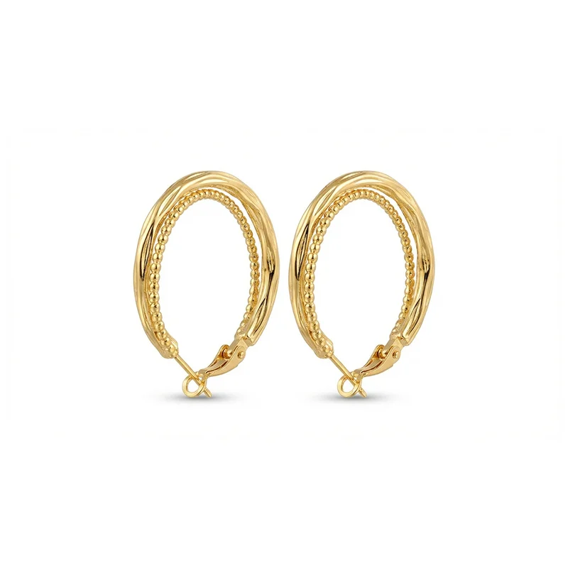 

MURMUR Modern Double Layer Oval Hoop Earrings Twisted Beaded Gold Tone Geometric Jewelry