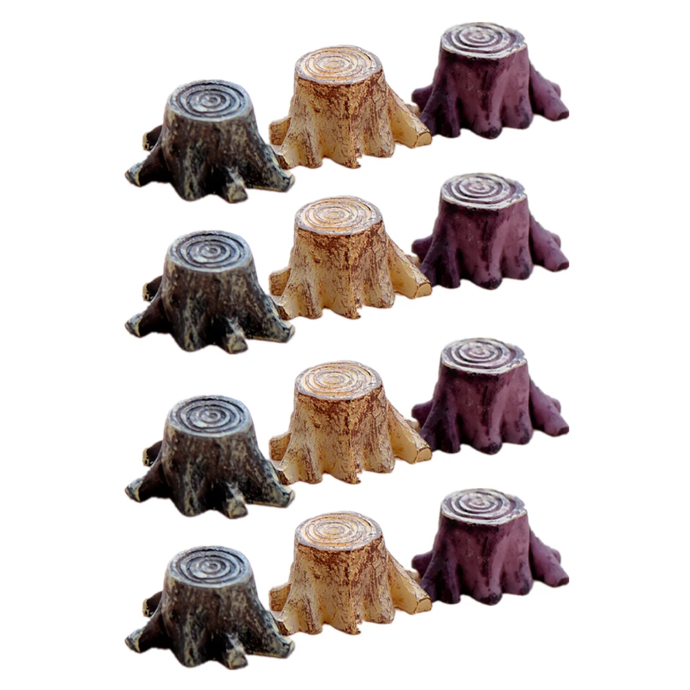 

12pcs Cartoon Tree Stump Ornaments Resin Miniatures Durable Bright Colors Garden Decoration Craft Landscape Accessories Mini