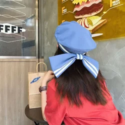 Oversized Bow Beret for Women 2022 Summer Ins Popular Striped Designer Berets Hat Niche Painter Cap Japanese Sailor Hats