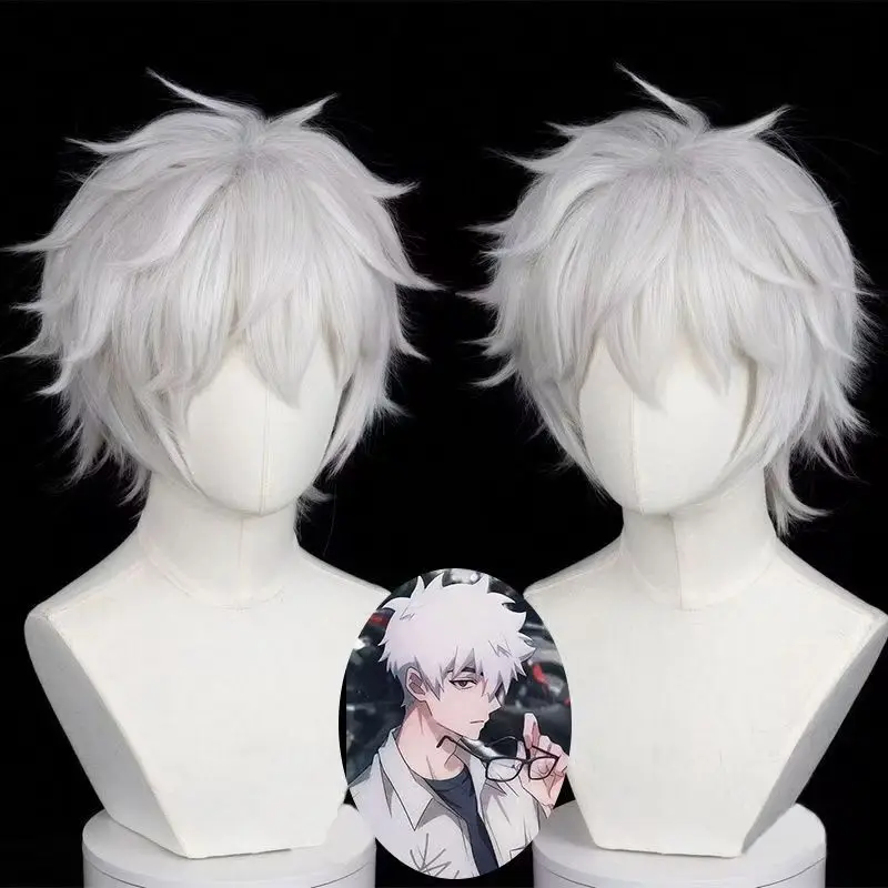 Anime Lu Guang Cosplay Wig White Short Hair Heat Resistant Synthetic Fiber With Rose Net Daily Party Cosplay Wig