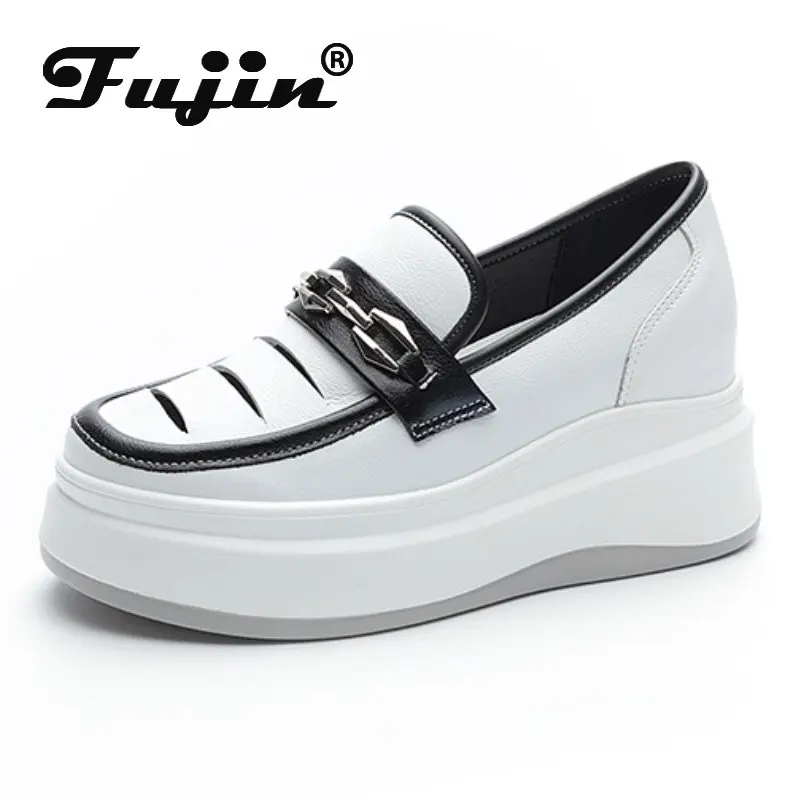 

Fujin 7.5cm Genuine Leather Sandal 2023 Luxury Elegance Summer Ethnic Women Platform Wedge Leisure Novelty Slides Hollow Shoes