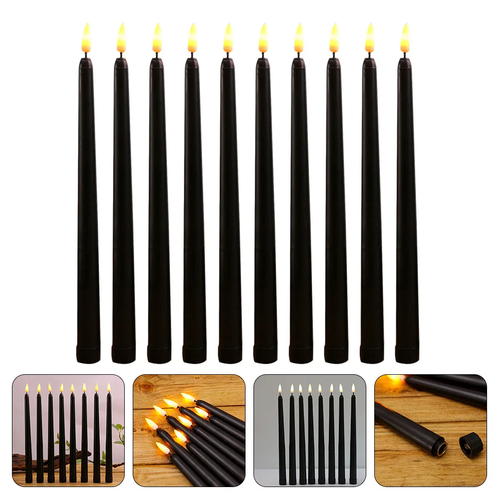 10개 LED 테이퍼 캔들 무염소 작동 긴 조명 할로윈 파티 웨딩 크리스마스 장식 28cm 어린이에게 안전