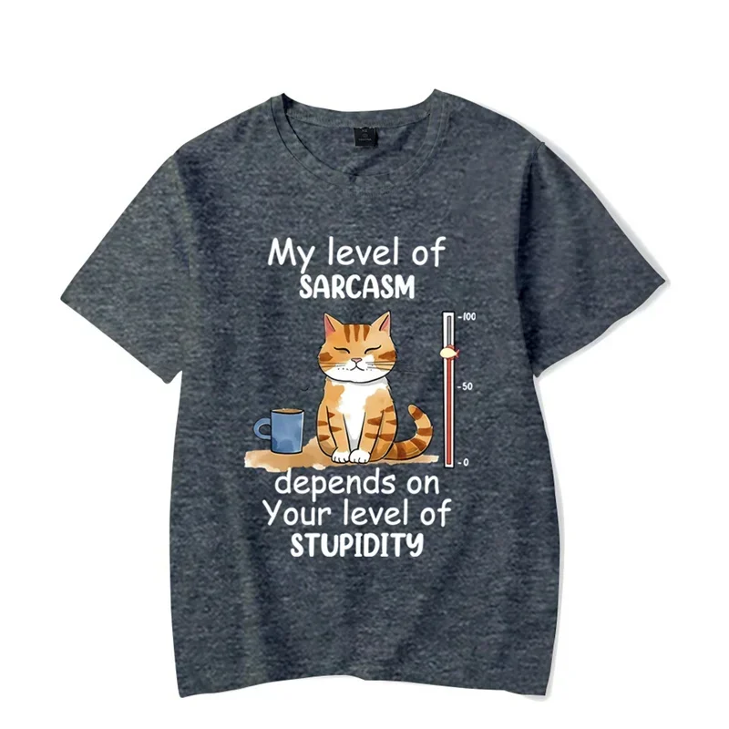 My Level of Sarcasm Depends on Your Level of Stupidity Graphic Tshirt Funny Cat Tshirt Fashion Harajuku T-shirt Men Brand Tshirt