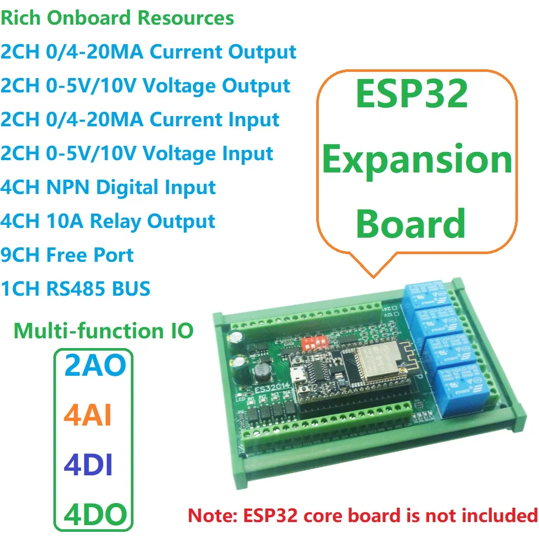 

Релейный переключатель ES32C14 Модуль для Arduino PLC Smart Home IOT Diy DC 12V 24V ESP32 Плата расширения Digital Analog DAC ADC IO Wifi