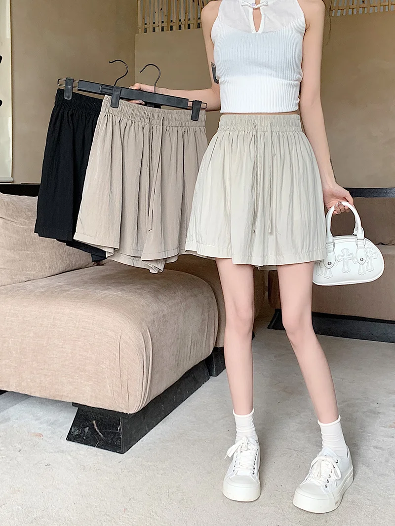 

Summer Thin Ice Silk Women's Shorts High Waist Loose Wide Leg Sports Five-Quarter Pants Casual Comfortable Breathable