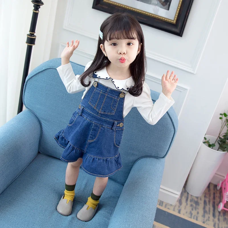 Summer Kids Denim Overalls Dresses Back To School Clothes Baby Infant Girls Braces Clothes Jean Dress 2 3 4 5 6 8 9 Years Old