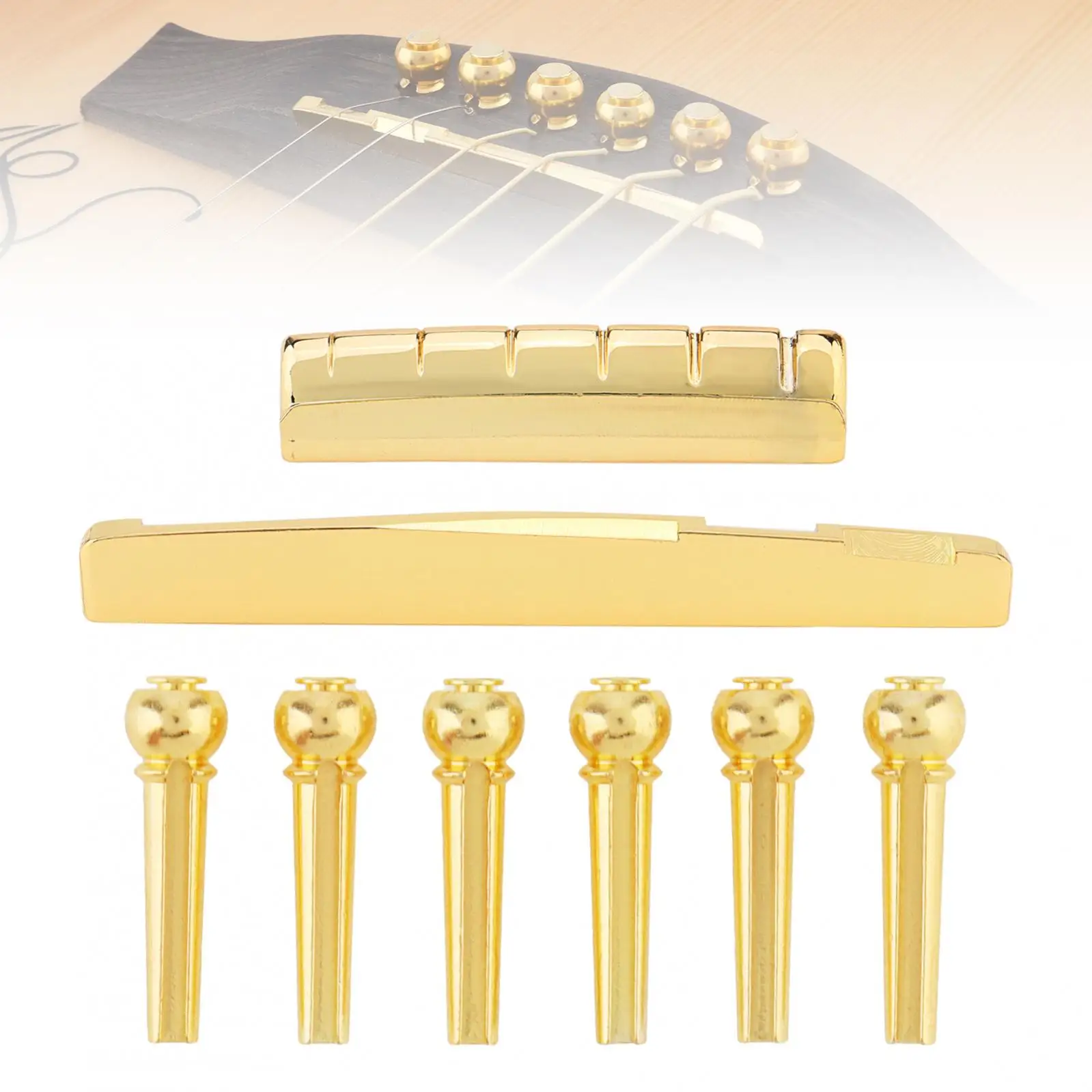 6PCS Universal Golden Brass Bridge Pins & Bridge Nut Saddle Set for Folk Acoustic Guitar