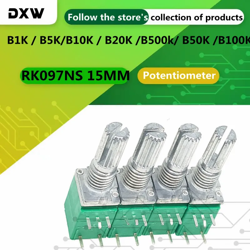 

5PCS/Lot RK097NS Potentiometer B1K / B10K / B20K /B500k/ B50K /B100K /B5k 15MM 5Foot