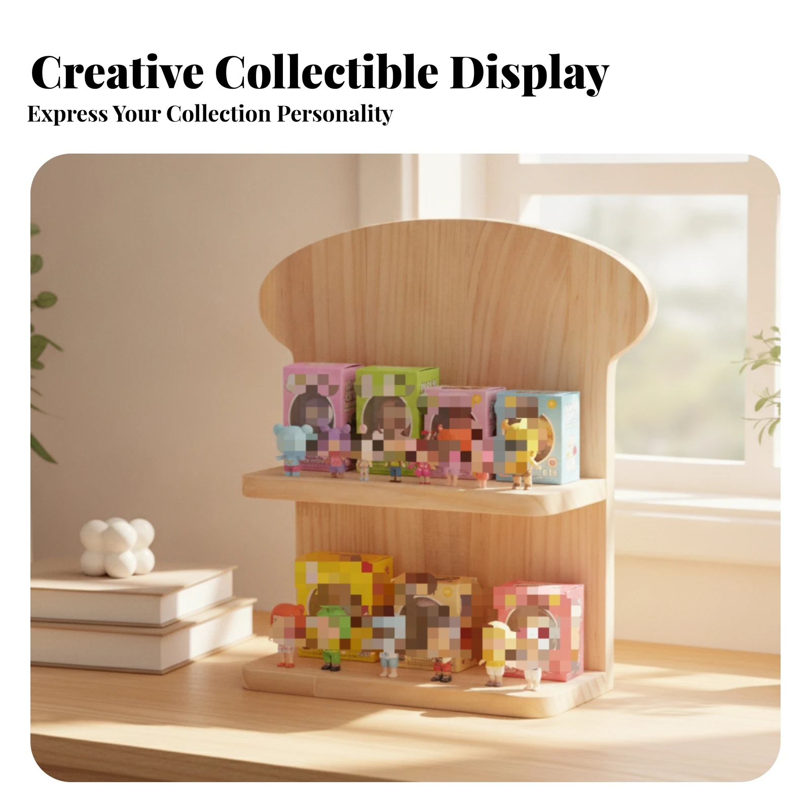 Wooden Tabletop Display Shelf Smooth Finish Wooden Figurine Shelf Home Storage Vintage