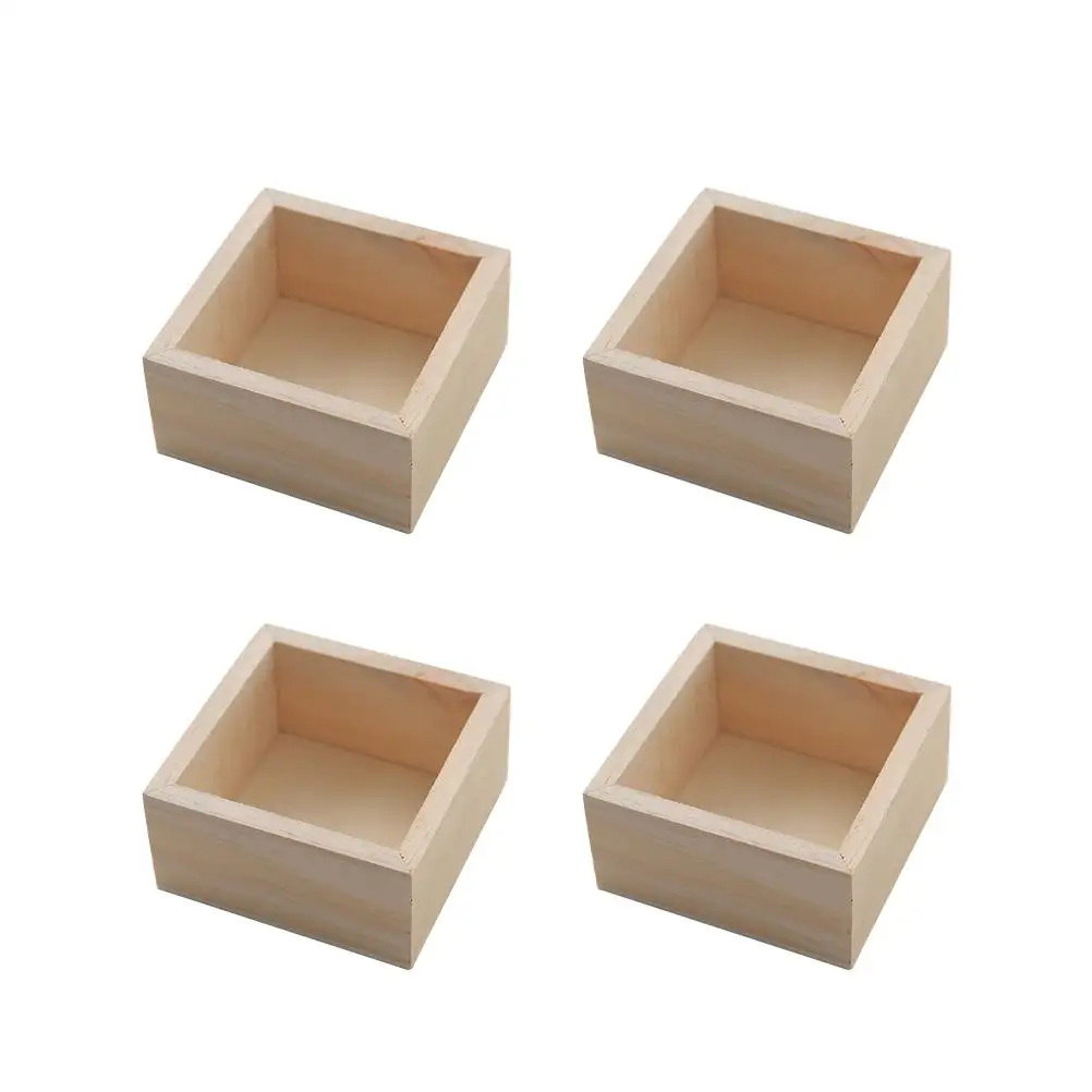 

4PCS Wooden Multifunctional Storage Box Square Desktop Storage Container for Home Living Room Bedroom
