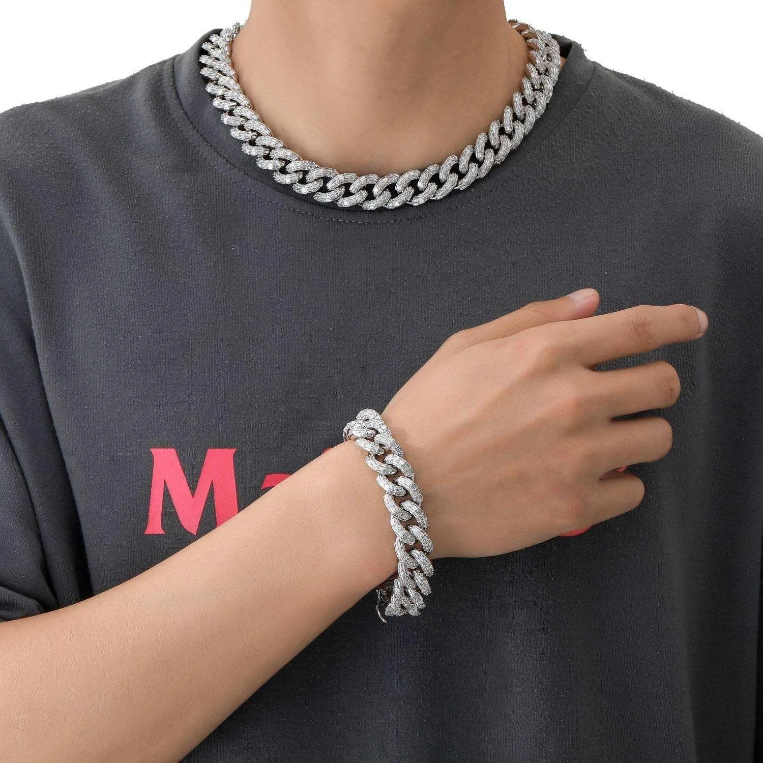 Cut Moissanite .Brilliant Diamond Cuban Chain 925 Sterling Silver Luxury Iced Out Necklace for Party and Everyday Wear