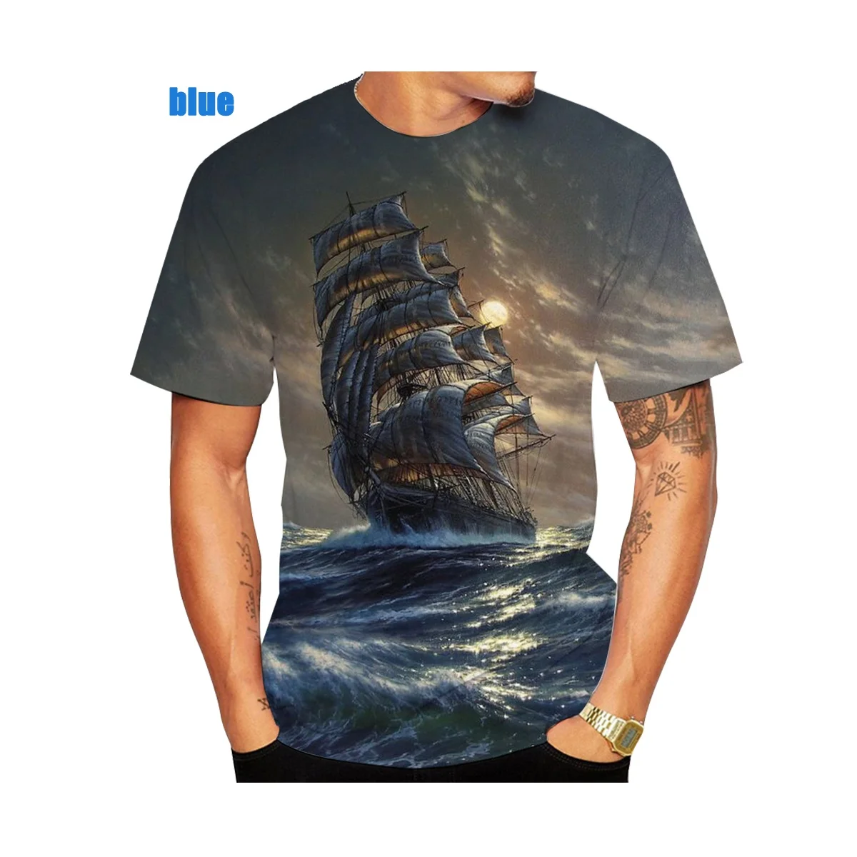 Summer Hot Sale Fashion Personality Funny Short sleeved Pirate Ship Men\'s 3D Printed T-shirt Casual Street Shirt