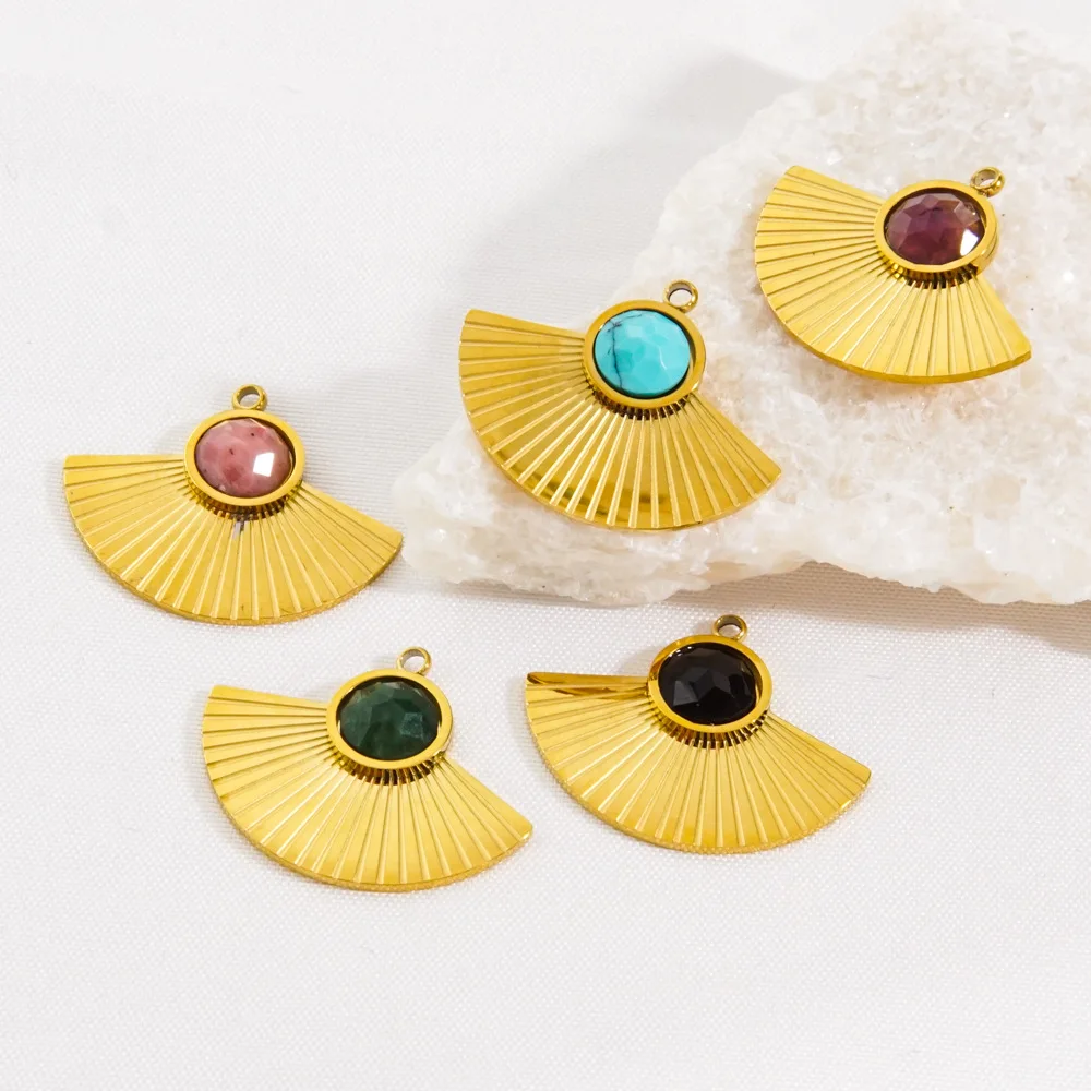 Pendentif en pierre naturelle de Style bohémien en acier inoxydable, 2 pièces, polissage fin, fabrication de bijoux, colliers, vente en gros