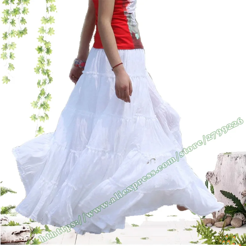 

Female Casual White Red Black Cotton Gypsy BOHO Full Circle Spain Dance Pleated Ladies Big Hem Skirt Summer Skirts Womens