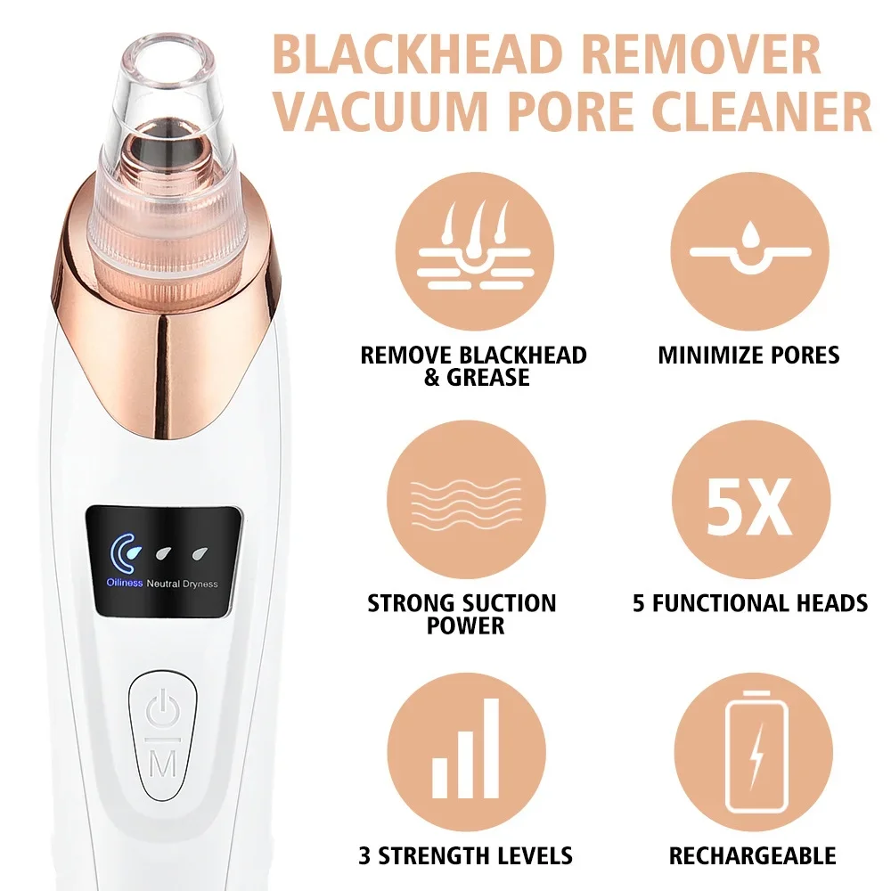 USB Recarregável Blackhead Remover, Sucção a vácuo, Facial Poro Cleaner, Ponto Comedone, Acne Pimple, Extrator De Cabeça Preta, Ferramentas de Cuidado