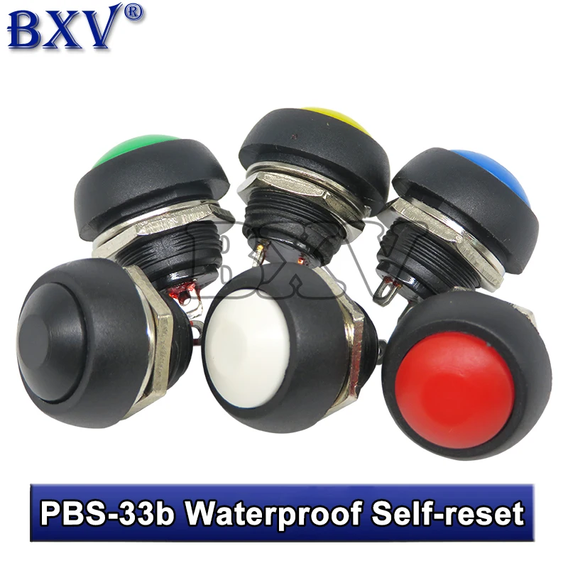 1PCS PBS-33 2Pin Mini Switch 12mm 12V 1A Waterproof Momentary Push Button Switch Since The Reset Non-locking PBS-33B