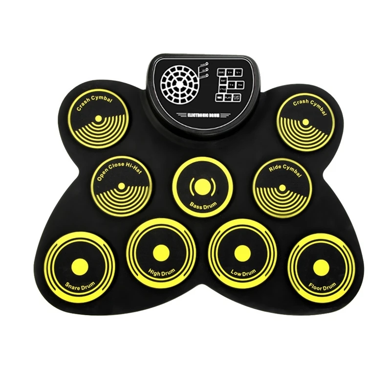 1 Set 9 Drum Practice Pad With Headphone Jack Roll-Up Drum Pad Machine Built-In Speakerfor Kids