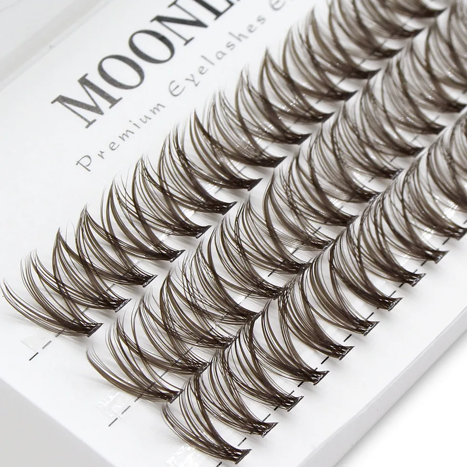 Moonlily 60 piezas de pestañas marrones en racimo, extensión de pestañas 3D volumen, visón marrón oscuro, pestañas postizas de seda, herramienta de maquillaje 5