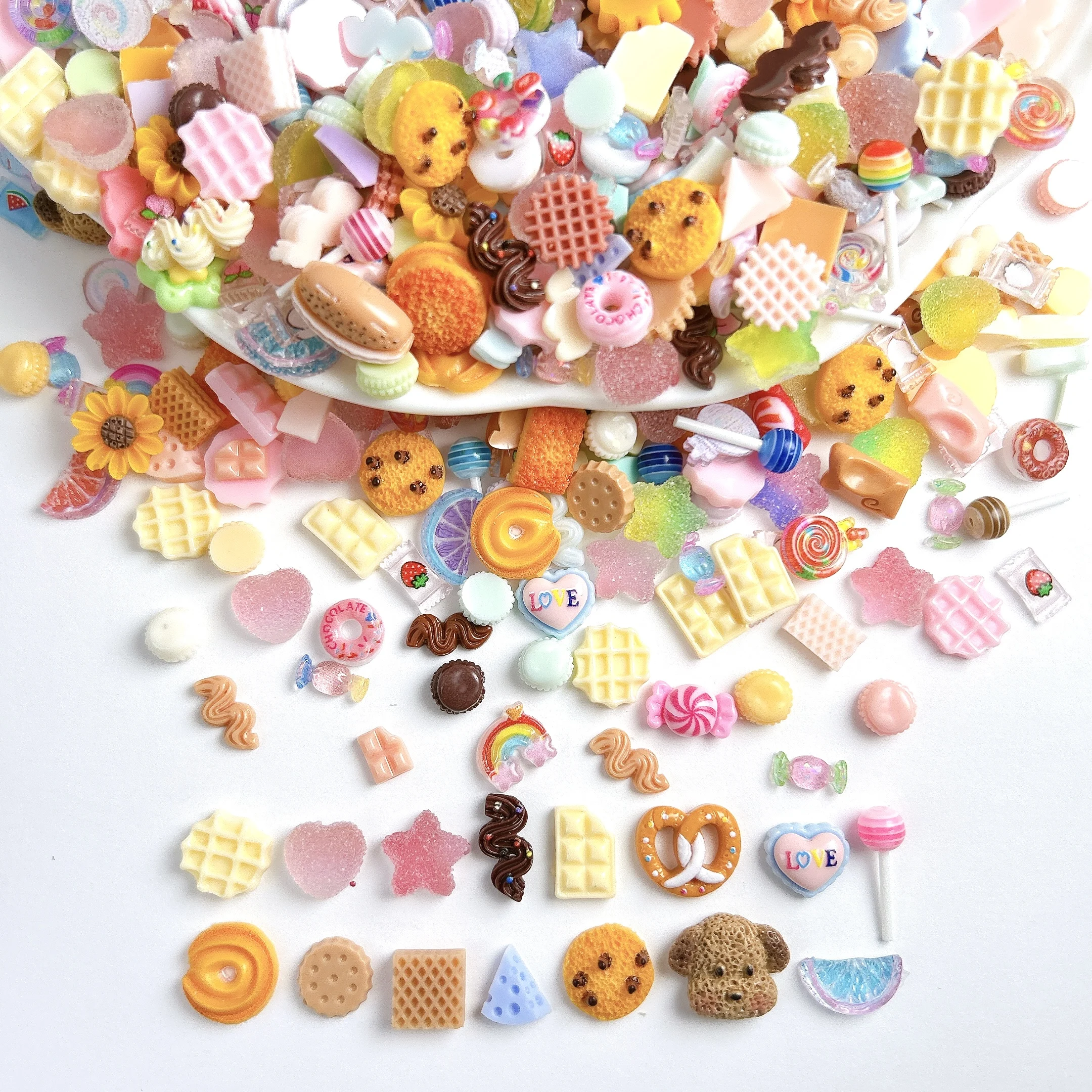 50PCS Multiple Style Donuts Cream Candy Resin Nail Charms Simulated Orange Slices Cheese Mixed Nail Art Decorations DIY Nails