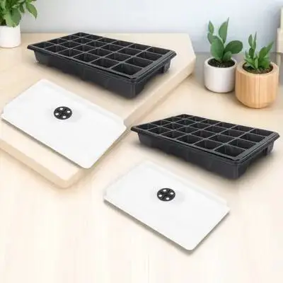 2 Pack 24 Cell Seed Starter Trays Plastic Nursery Germination Containers for Indoor Outdoor Gardening