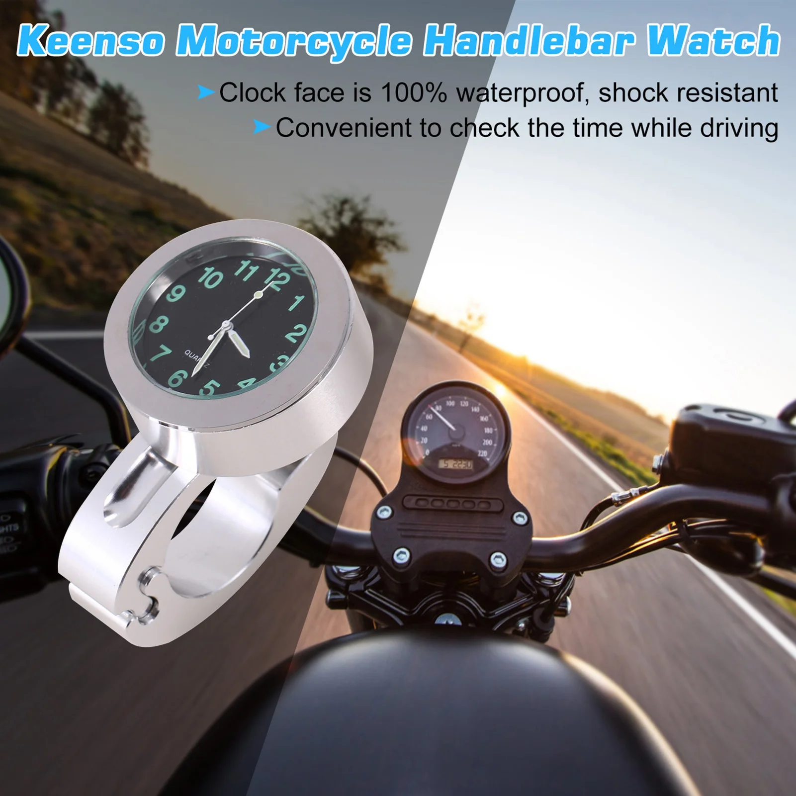 Silver Handlebar Watch Silver Motorcycle Waterproof Handlebar Glow Mount Clock Watch  Motorcycle Handlebar Watch