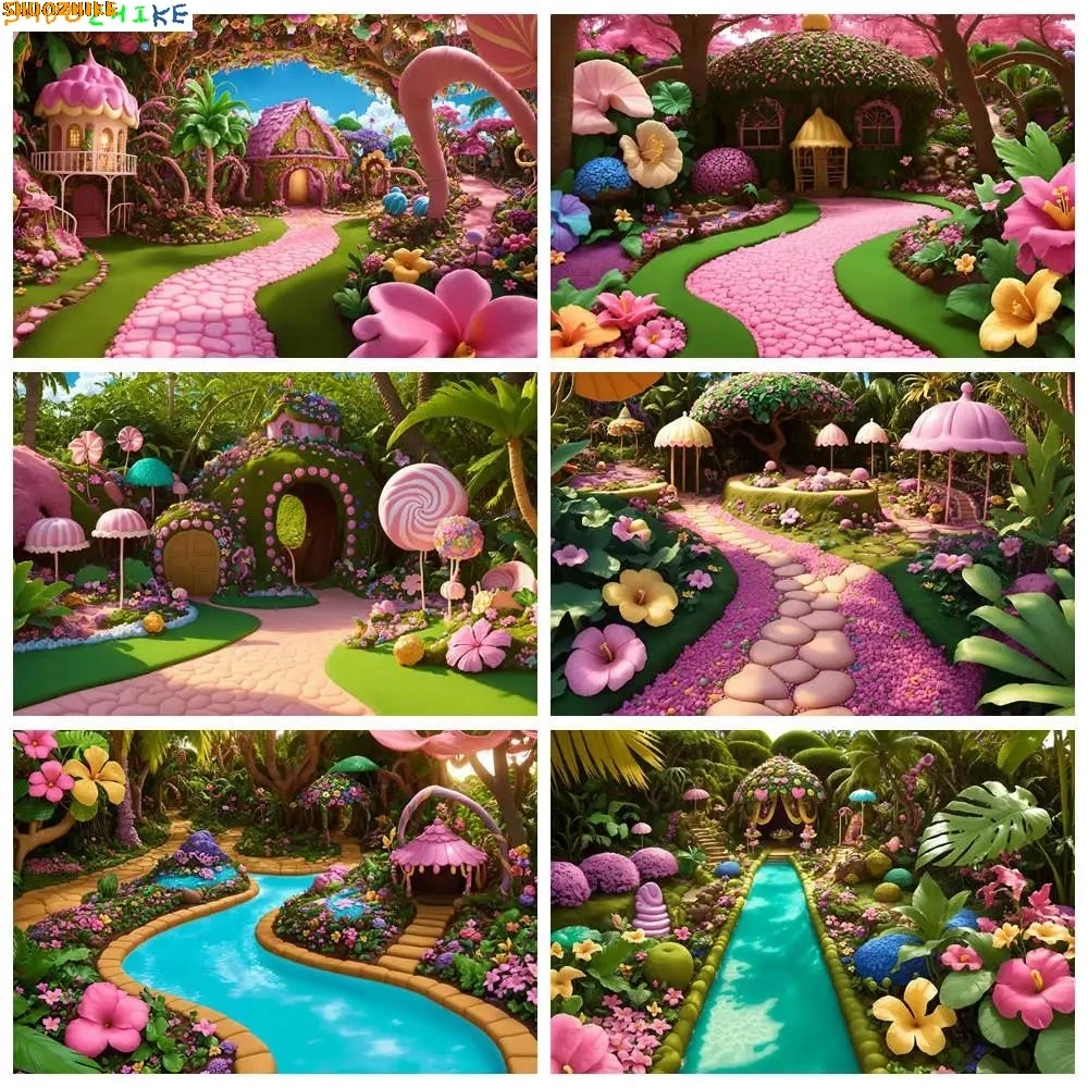

Photography Backdrop Candyland Flowers Garden Photo Background Custom Baby Birthday Party Candy Bar Photographic Props