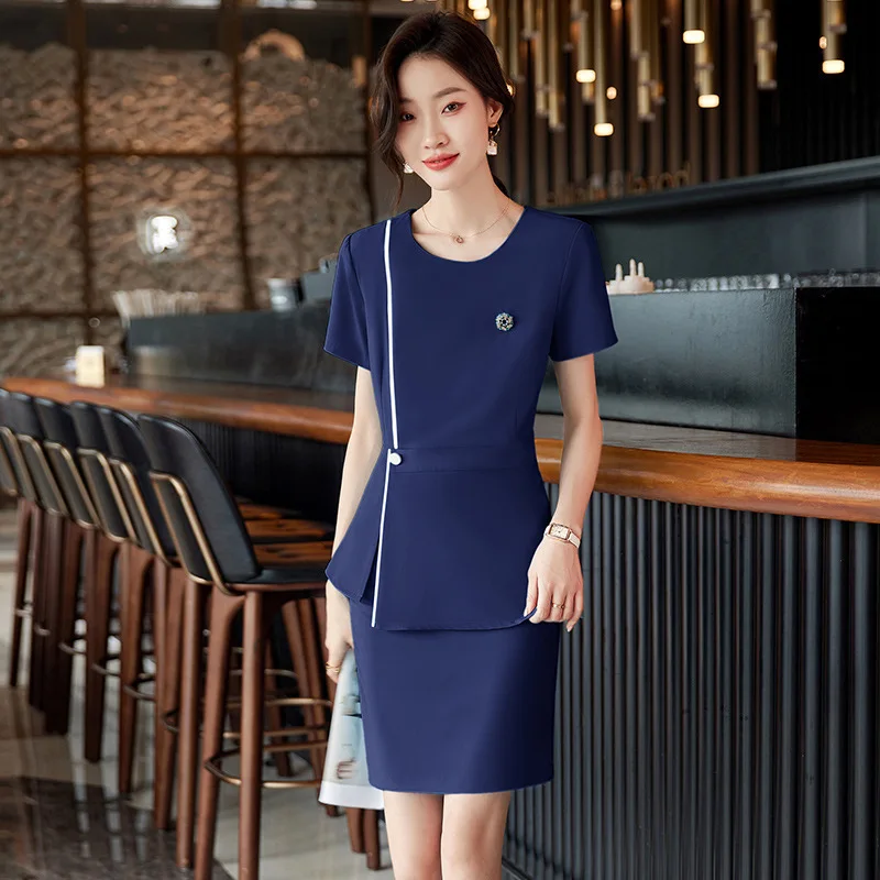 Fashionable Elegant Summer Short Sleeve Business Suit Goddess Temperament Thin Skirt Beauty Salon Work Clothes Jewelry Shop Work