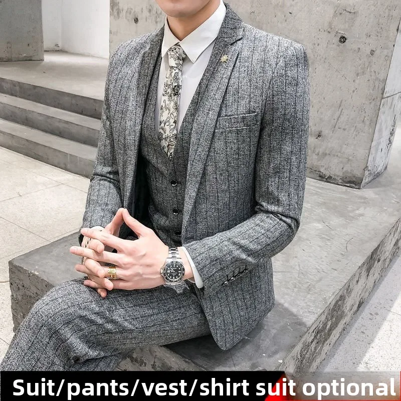 

Slim Fit Casual Busin Wedding Suit for Men Youth Korean Sle Student Faionable Single Button Flat Collar Polyester Blend