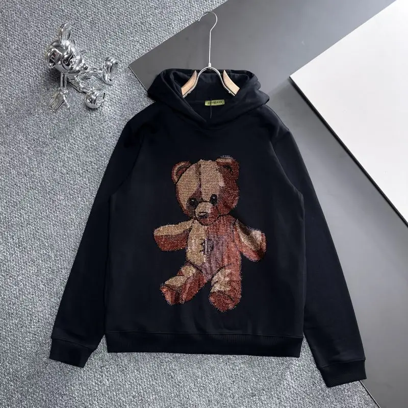 AlexPlein TeddyBear Rhinestones Men's Fashion Clothing Couple's Streenwear Couture 2024 Fall Winter Hoody 100% Cotton Casual New