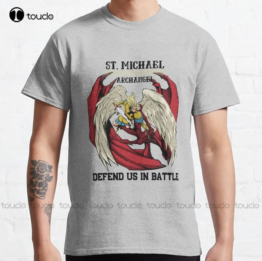 St. Michael - Defend Us In Battle Classic T-Shirt Custom Aldult Teen Unisex Digital Printing Tee Shirts Custom Gift Xs-5Xl