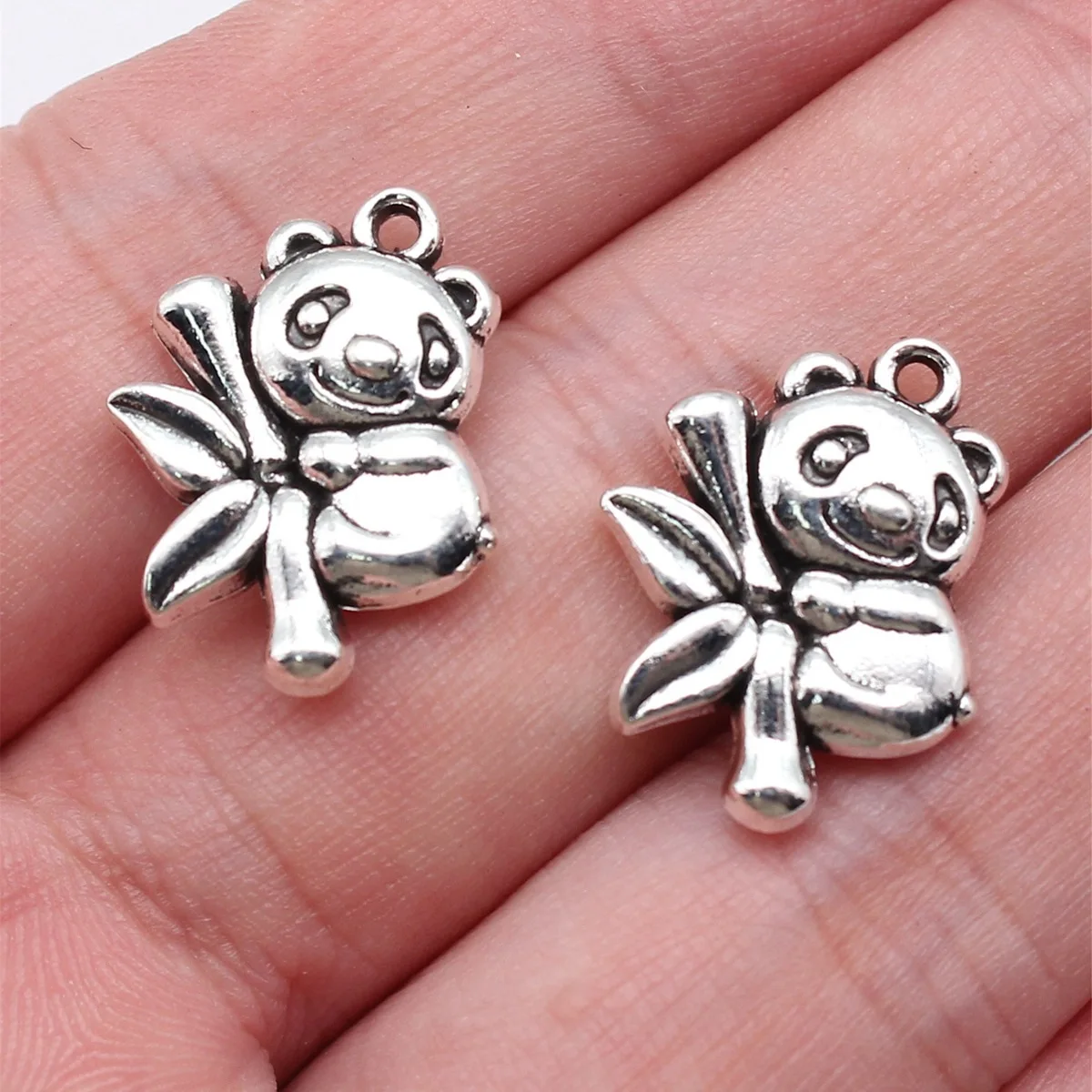 WYSIWYG 10pcs 16x20mm Antique Silver Color Chinese Style Panda Bamboo Charms Pendant For DIY Jewelry Making Jewelry Findings