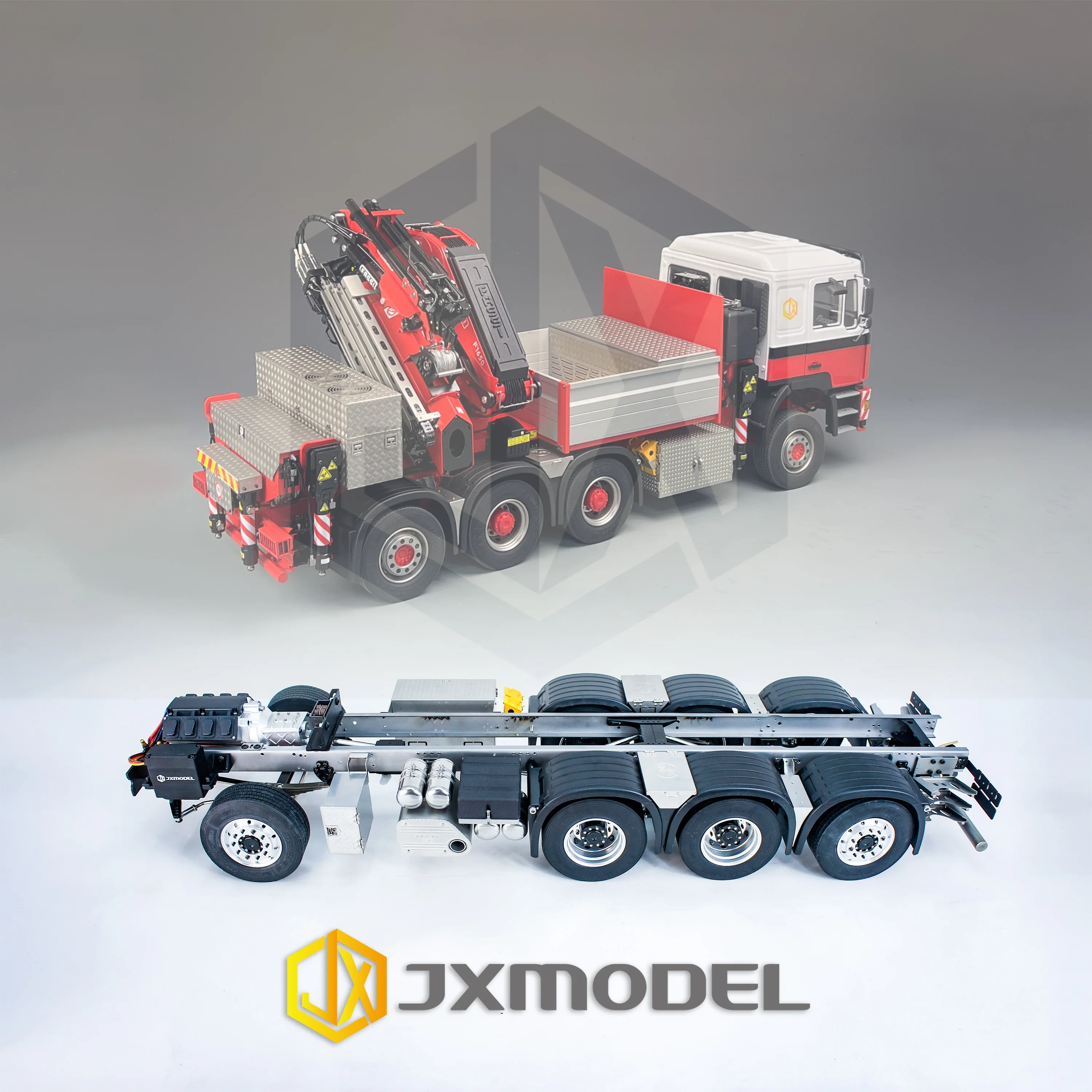 

Металлическое шасси JXMODEL 8X4 (предназначенное для оформления аналогичной модели с хвостом автомобиля) поворачивается в