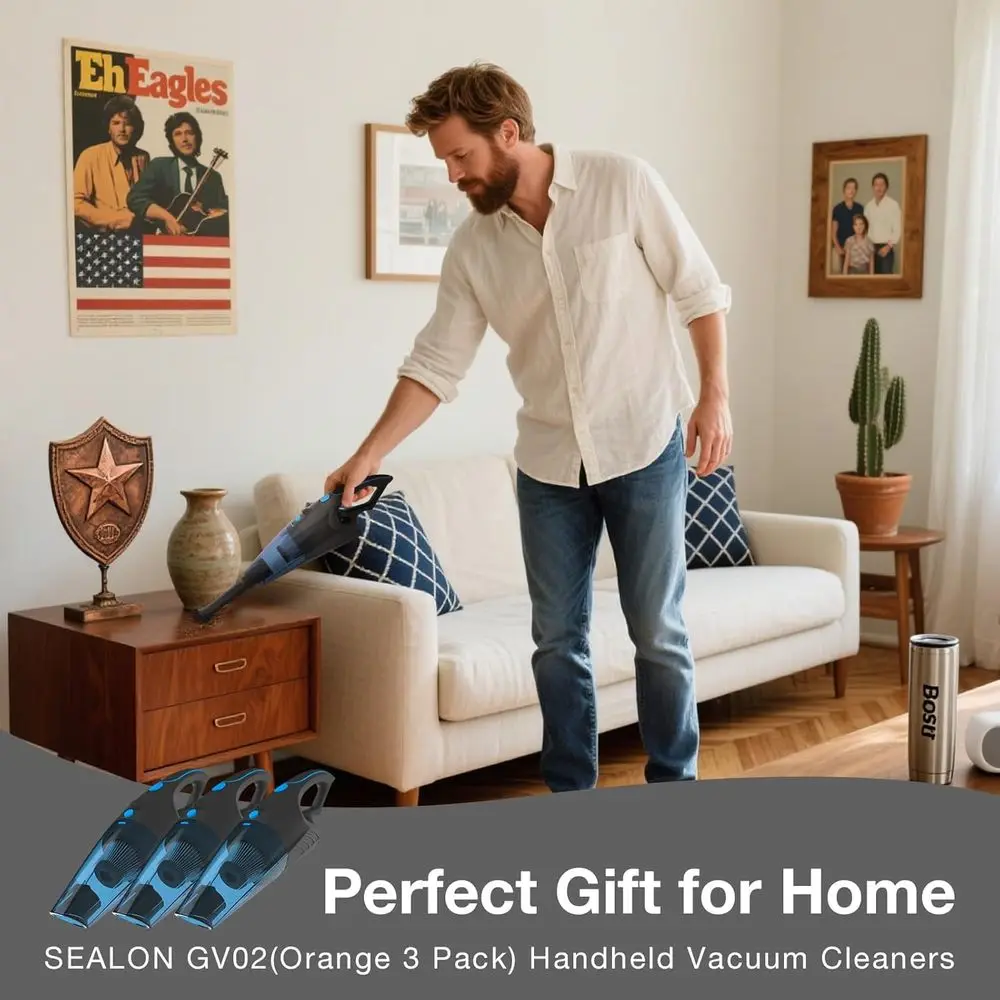 Krachtige oplaadbare handstofzuiger met LED-licht, 10KPa zuigkracht en multitool voor auto, thuis, kantoor, huisdieren (blauw