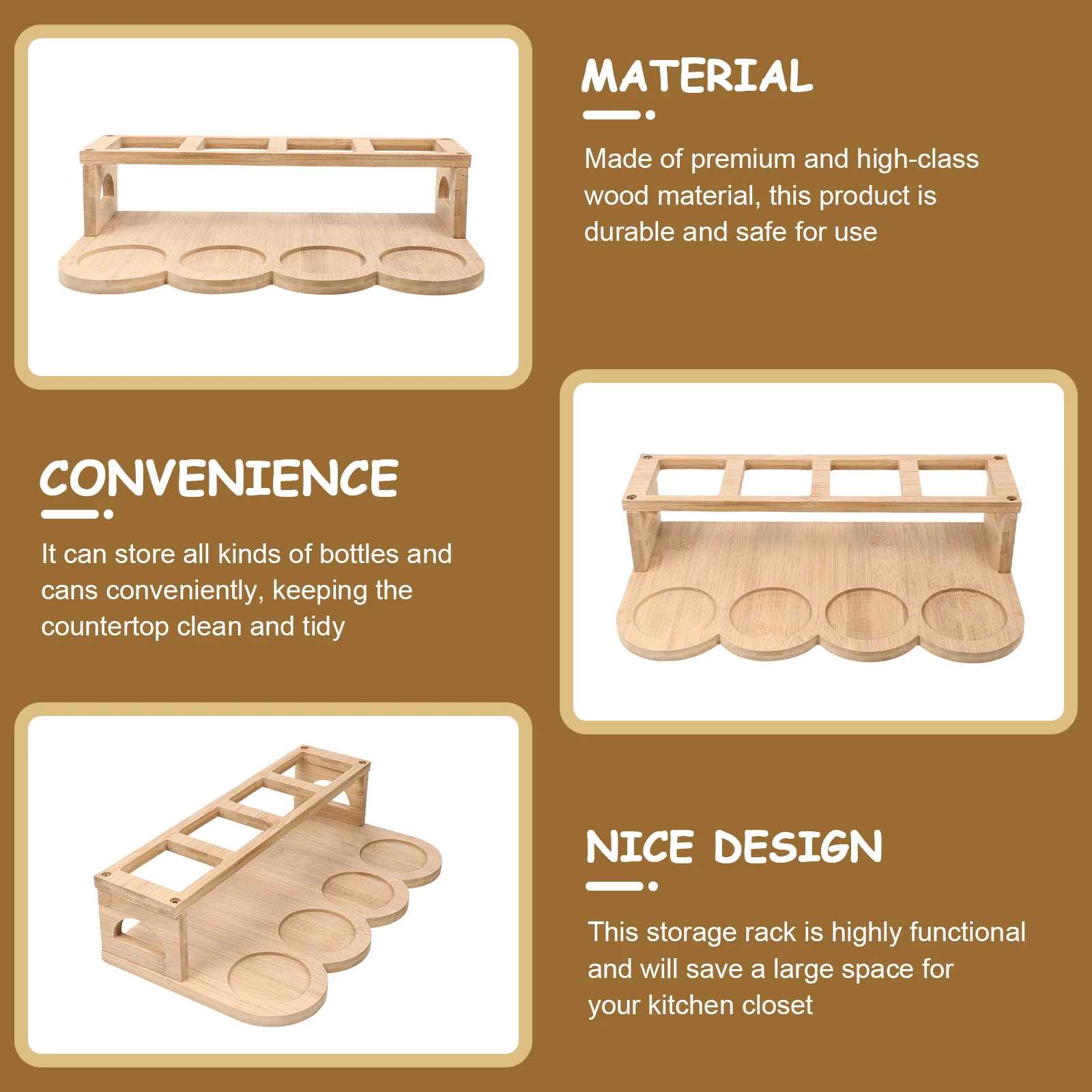 

Wooden Storage Shelf Oil Pot Rack Kitchen Spice Organizer Condiment Jar Stand Wood Bottle Holder For Kitchen Closet