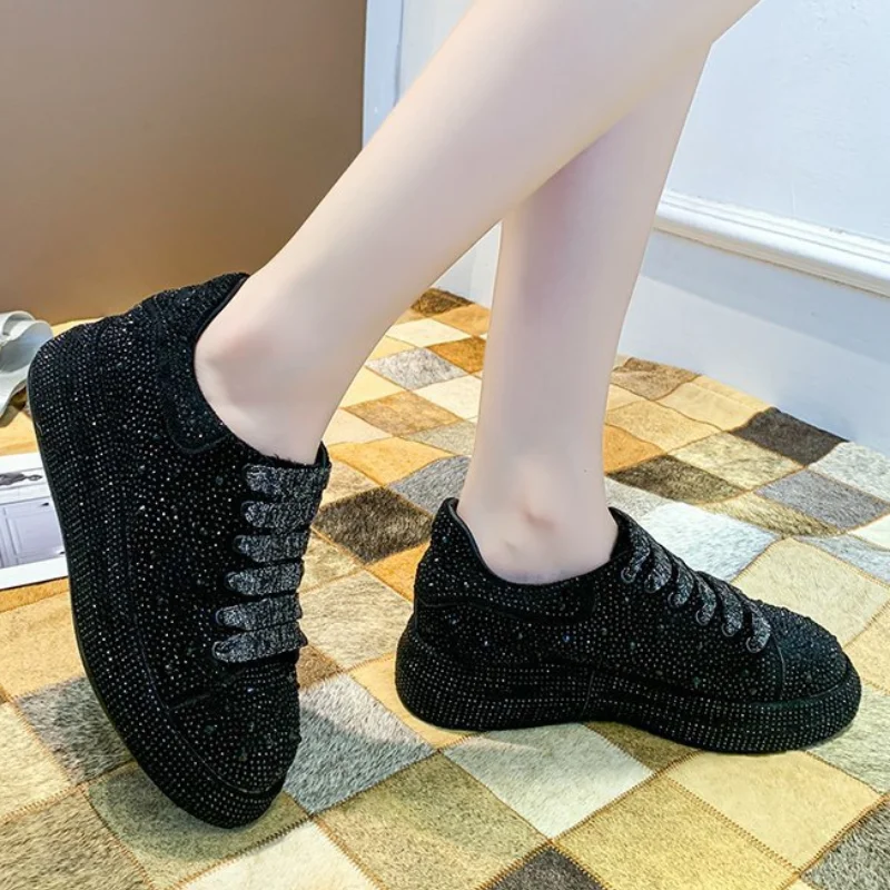 Merk Vrouwen Sneakers Steentjes Glanzende Kristallen Casual Schoenen Voor Heren Platform Comfort Gevulkaniseerde Schoenen Luxe Vrouwen Sportschoenen