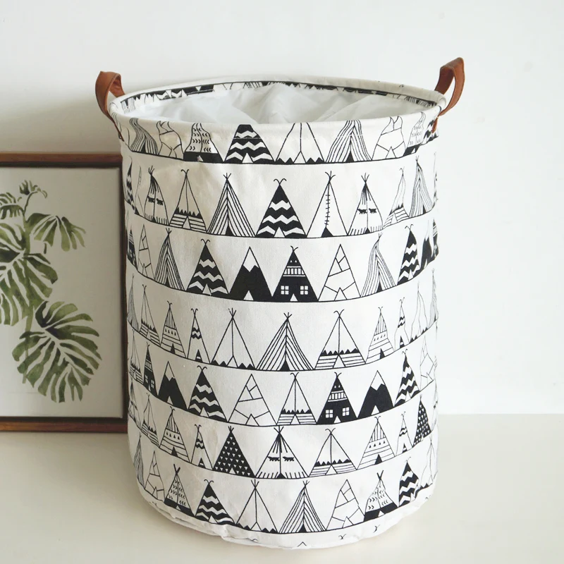 Beam Mouth Cotton And Linen Round Bucket Household Dirty Clothes Basket Fabric Large Waterproof Folding Stall Storage Bucket
