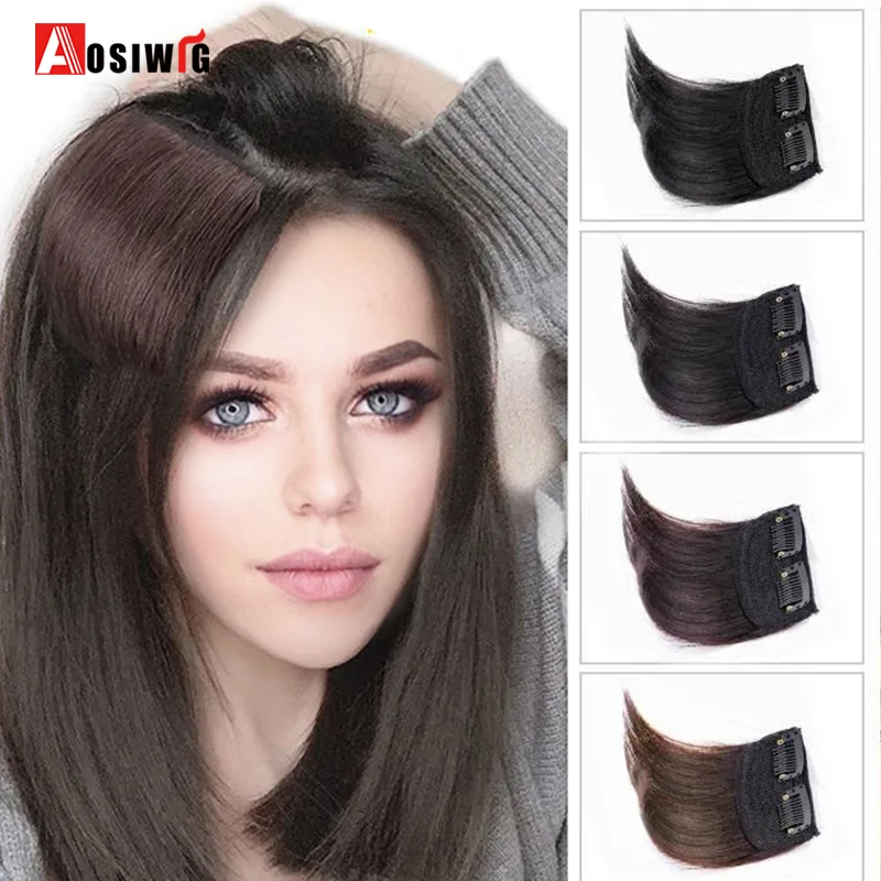 Aosiwig-horquilla con Clip para mujer, almohadilla de cabello Artificial sin costuras, extensiones de cabello Natural negro, sintético falso, una