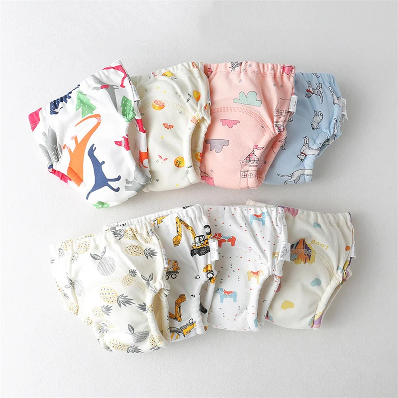 Baby Short Cartoon Diaper Training Pant Cotton Ocean Shark Dinosaur Vegetables Gauze Diaper Learning Pant Waterproof Diaper Gift