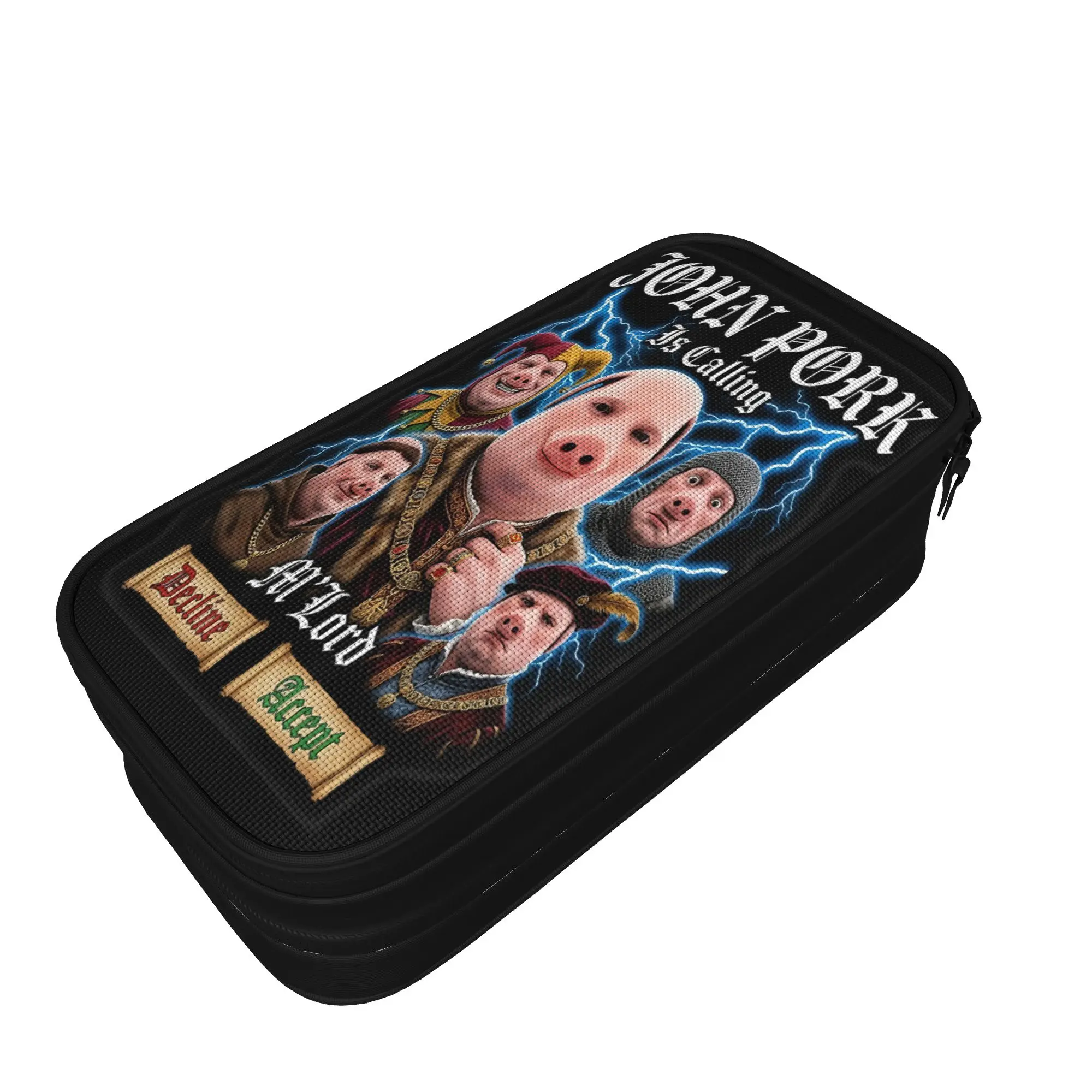 John Pork is Calling Medieval Meme Brainrot Pencil Case Large Capacity Pencil Bag Students Canvas Kawaii School Pencil Cases