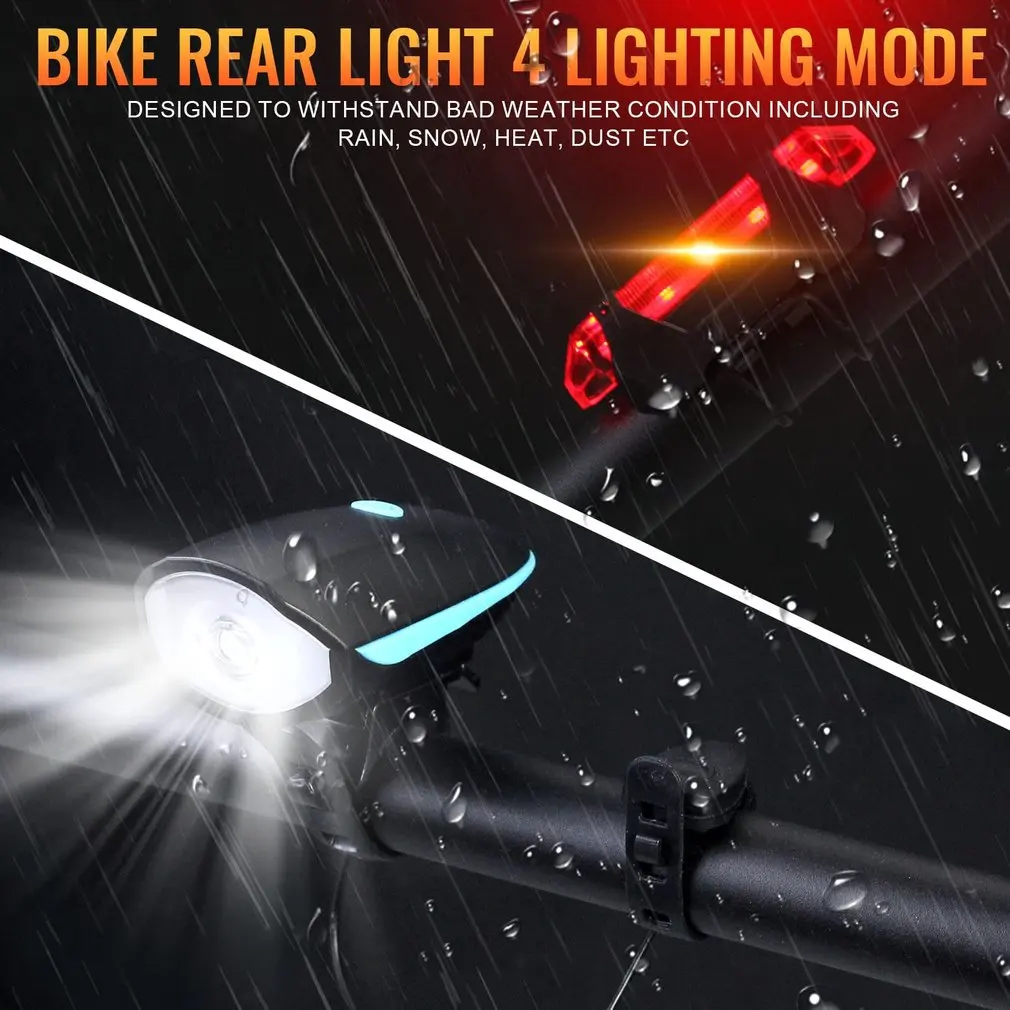 Lumière avant de vélo avec klaxon électrique, lampe de sauna aste par USB, lampe de poche de cyclisme, accessoires de vélo étanches, 3modes, nouveau