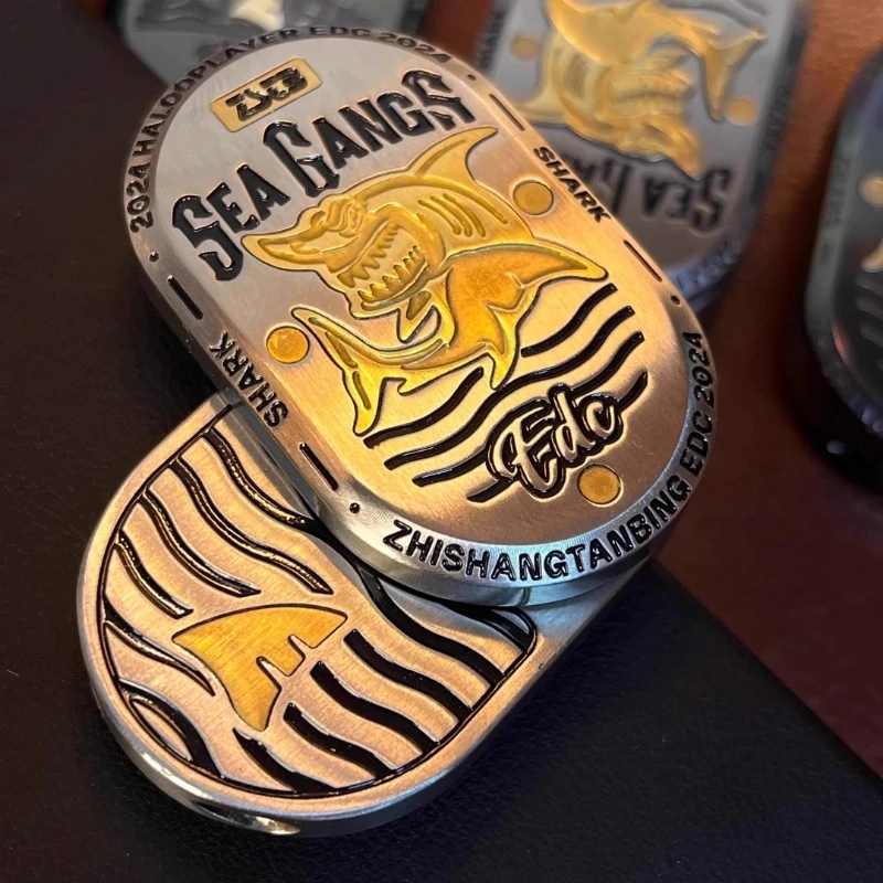 Sea Shark EDC Push Card Mechanical Slider Fidget Spinner Ratchet