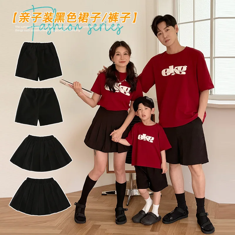 

Family Summer Clothes 2024 New Father and Son Same Shorts Mother and Daughter Equal Pleated Skirt Fashion Parent-child Clothing