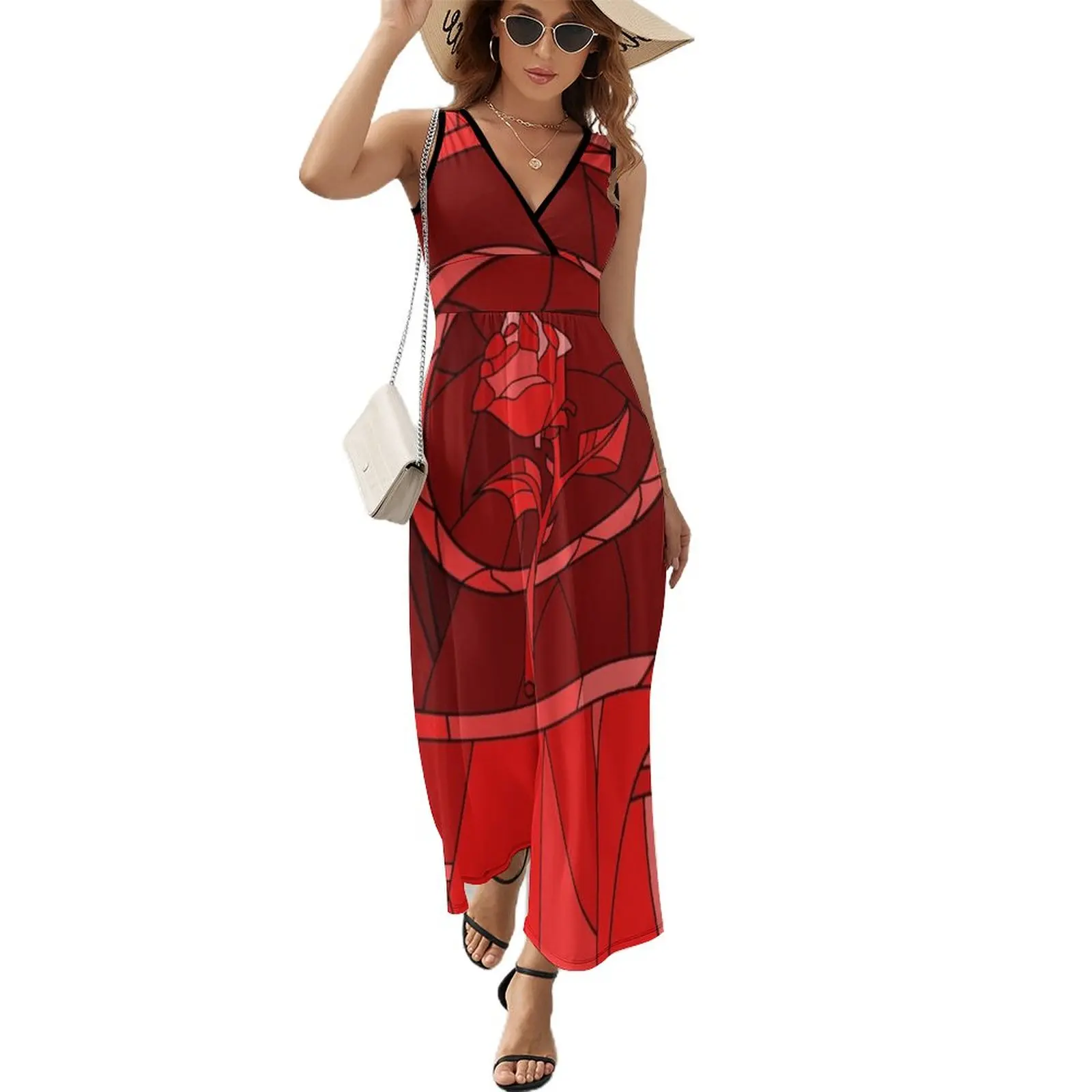 

Stained Glass Rose Red Sleeveless Dress dress for women 2023 sexy dress Dress woman clothes for woman