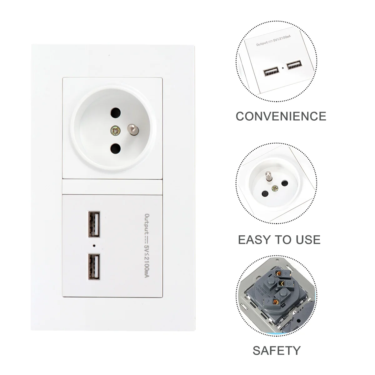 

Dual Usb Wall Socket European Standard 86-Type Panel 2100Ma Two-Hole Power Outlet For Home Hotel Color