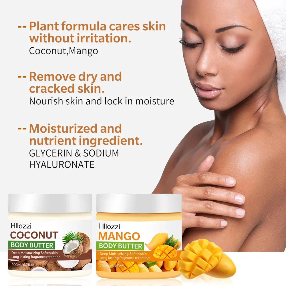 200ml High Moisturizing Body Butter Cream Coconut Mango Flavor Body Cream Moisturizing and Nourishing Body Repair Cream