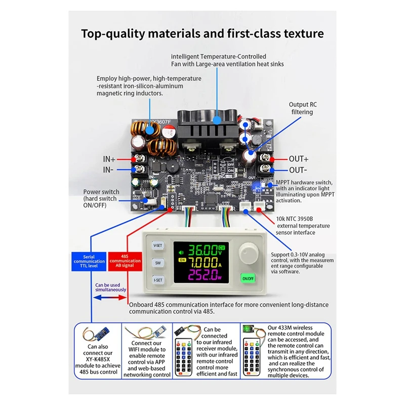 Fuente de alimentación regulada por voltaje ajustable CNC CC, voltaje constante, carga Solar de corriente constante, 7A/252W