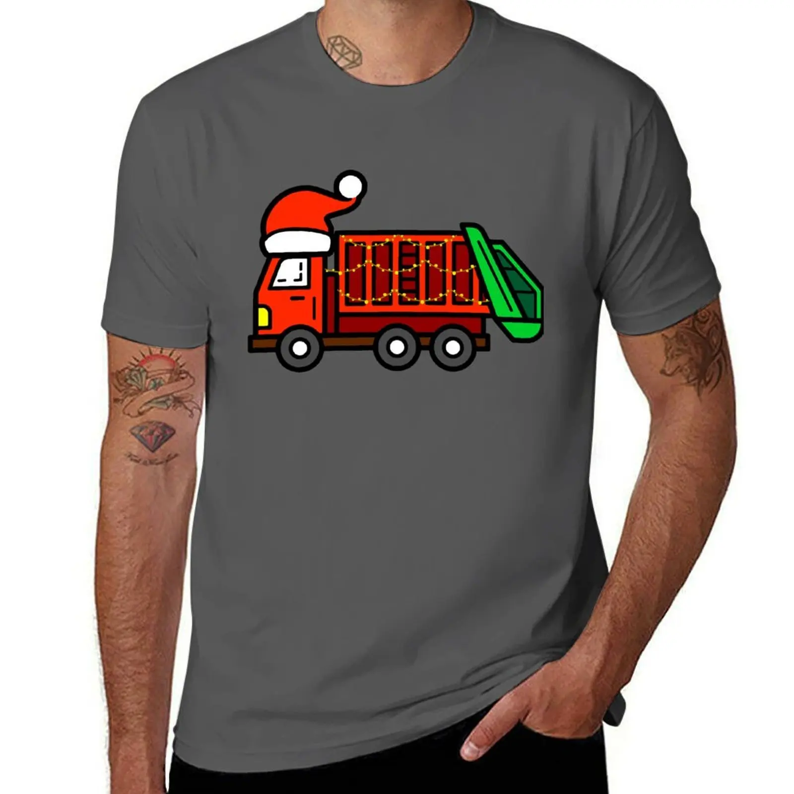 Garbage Truck Art Christmas Santa Hat Themed Art T-Shirt Lightweight Gym Training T-Shirt