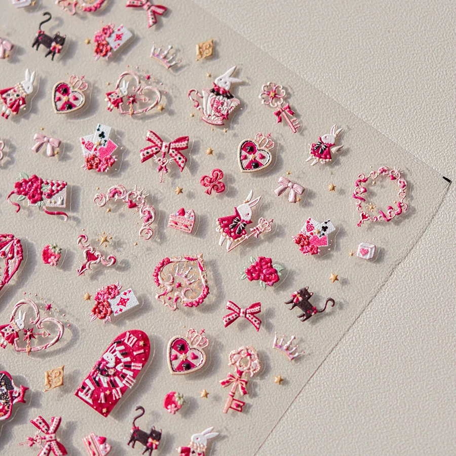 1pcs 5D Red Peach Rabbit Nail Stickers Embossed Japanese Kawaii Animals Self-Adhesive Nail Art Decals Decoration Accessories DIY