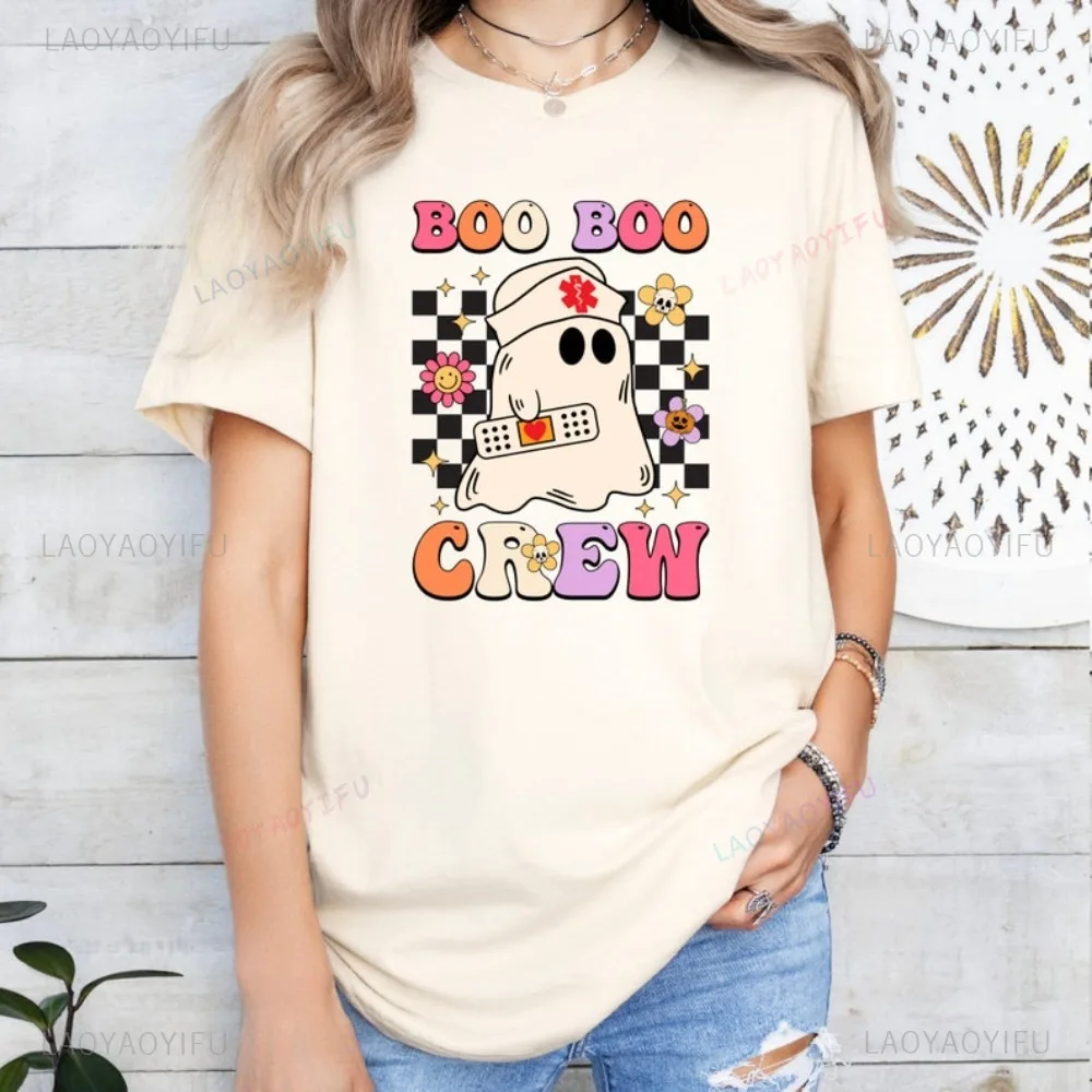 Halloween Nurse Boo Boo Ghost Graphic Printed Women T-shirt Casual Fashion Loose Short Sleeve Man Streetwear Harajuku Tees